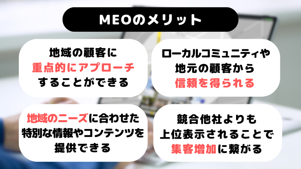 MEOのメリットのタイトルで４つの具体的なメリットが書かれている